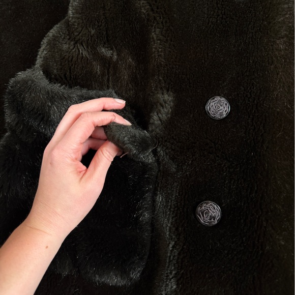 Vintage Borgana Brown Faux Fur Mid Length Double Breased Pea Coat Women’s Medium - Picture 10 of 14